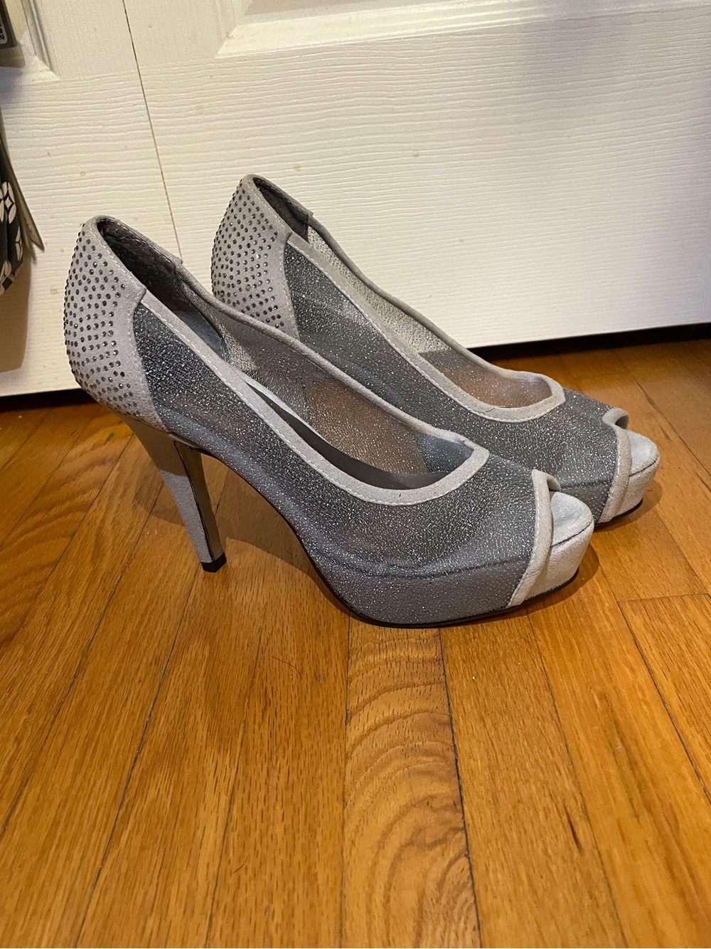 Miu miu vintage silver peep toe platform heels